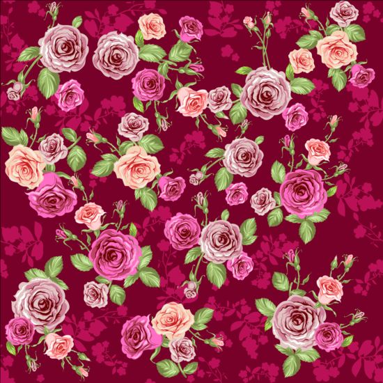 Розовый розы бесшовных шаблон Векторный материал 04 