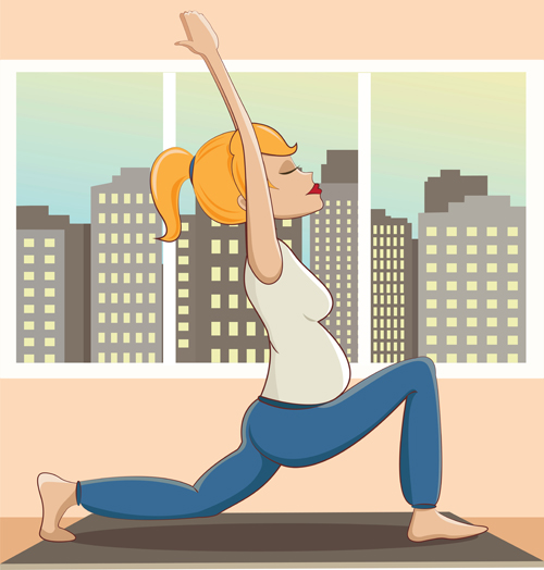 Pregnant girl doing yoga vector 01  