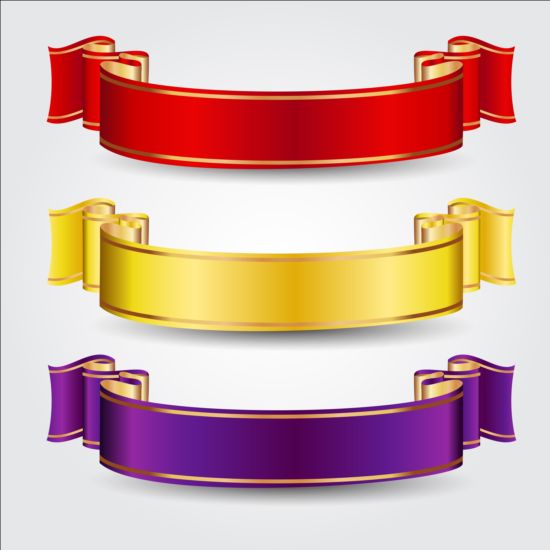 紫色の赤と黄色のリボンベクトル  