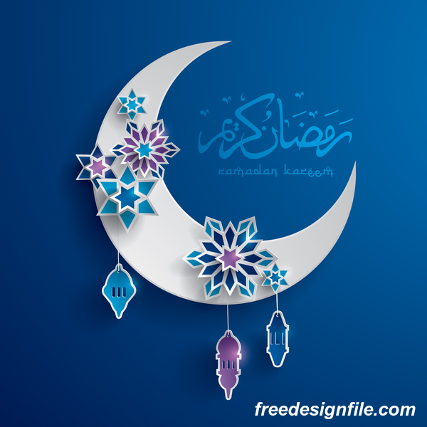 Ramadan background with moon star decorative vector 05  