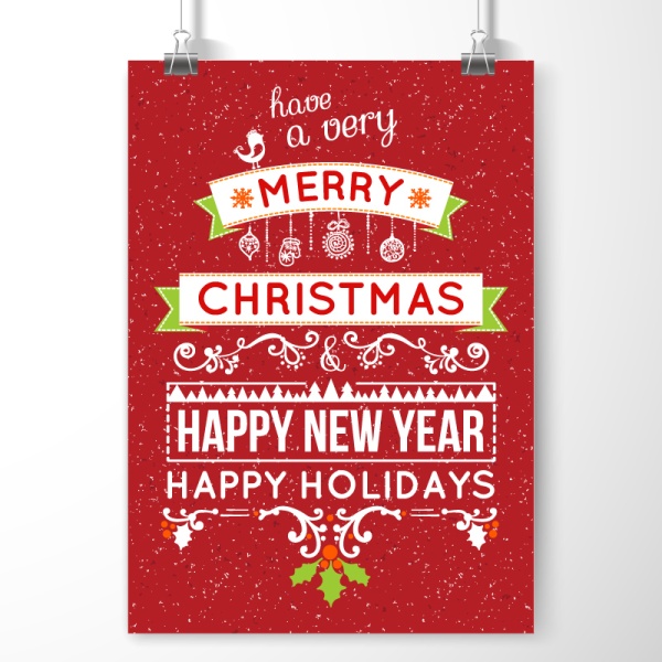 Red Christmas and New Year greeting cards vector  