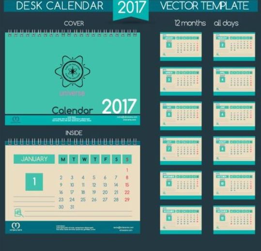 レトロなデスクカレンダー2017ベクトルテンプレート11  