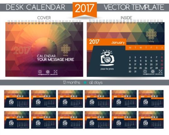 Retro Skriv bords kalender 2017 vektor mall 21  
