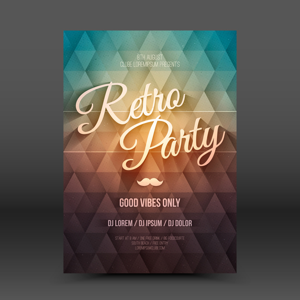 Retro party flyer template vector 02  