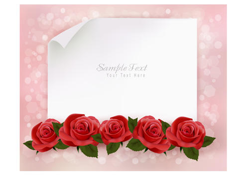 Roses with blank paper vector background 01  