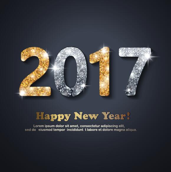 Glänzendes Neujahrsdesign 2017 mit dunklem Hintergrundvektor 01  
