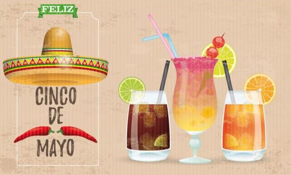 Sombrero Cinco De Mayo Chili Vintage Cocktails en-tête d’image vectorielle  