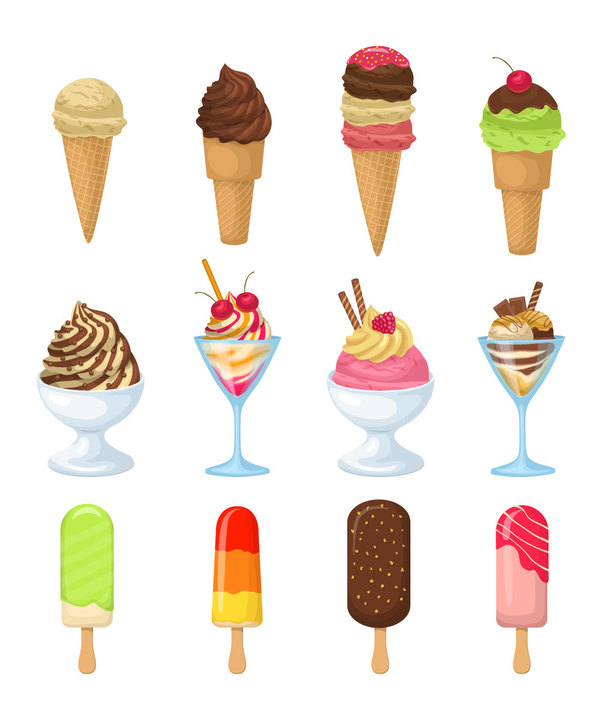 Sorts of ice cream vector illustration 01  