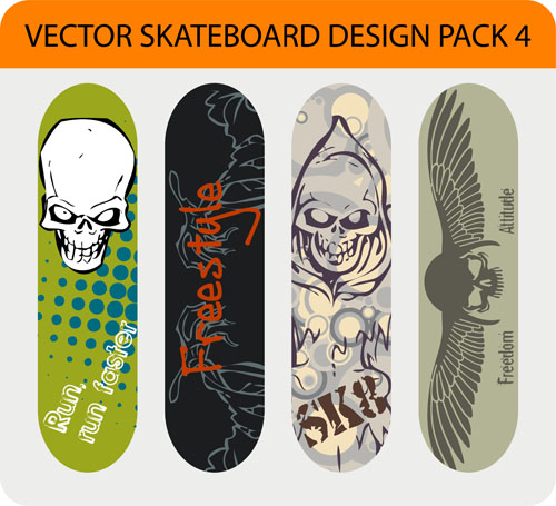Stylish floral skateboard vector set 12  