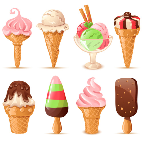 Summer delicious ice cream set vector 04  