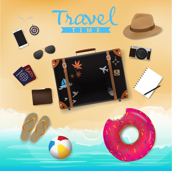 Travel template with trolley case vector 01  