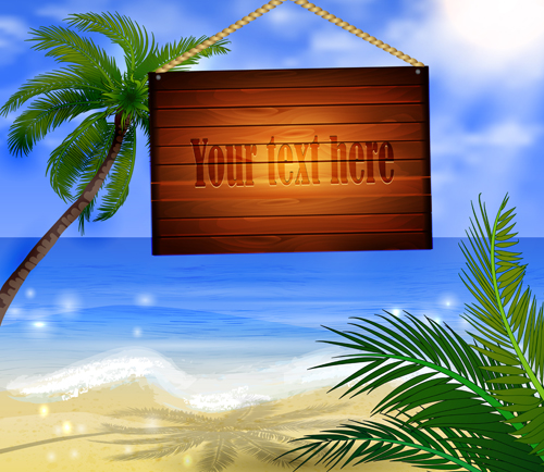 Tropical beach with summer holiday vector 04  