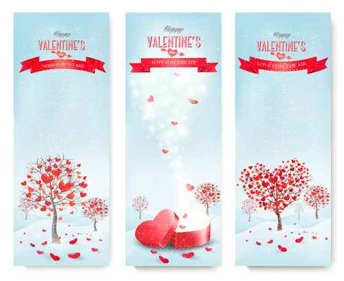 Valentine banners with heart tree vector 02  