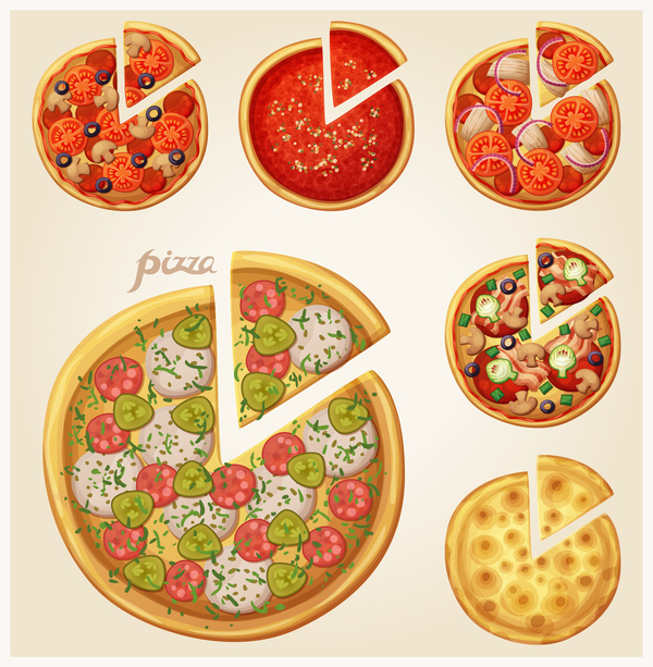 Vector pizza illustration set  