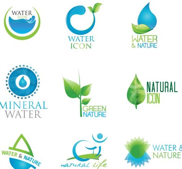 Вода с природой иконы Векторный набор  