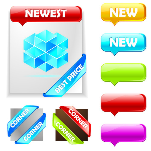 Web ribbons elements and button vector 01  