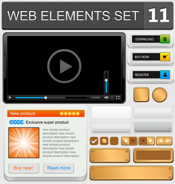Elementi Web con materiale vettoriale a bottone set 05  