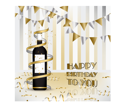 Wine with Happy Birthday card vector  