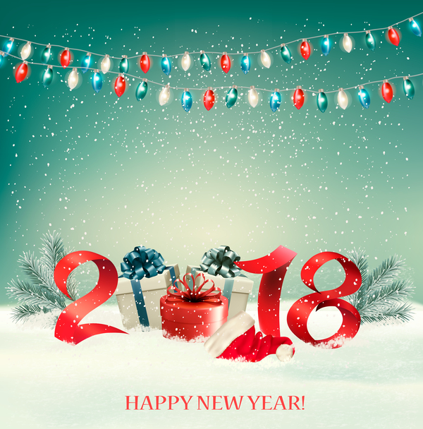 beauty holiday background with 2018 and garland vector  