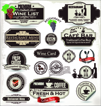 Vintage cafe bar and restaurant labels 02  