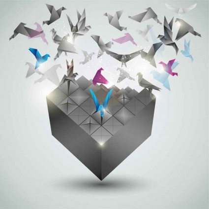 Creative paper cranes background Illustration vector  