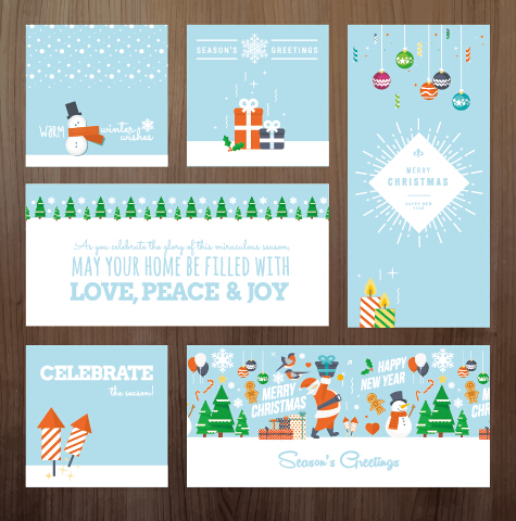 2015 xmas and new year greeting cards kit vector 01  