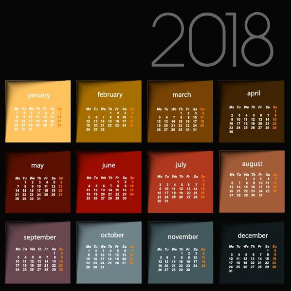 Kalenderschwarzschablonenvektor des Kalenders 2018  