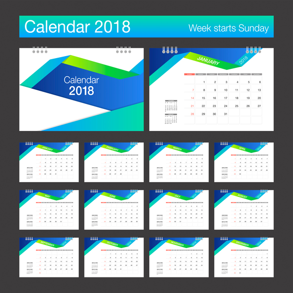 白いテンプレートベクトル02と2018カレンダーの青  