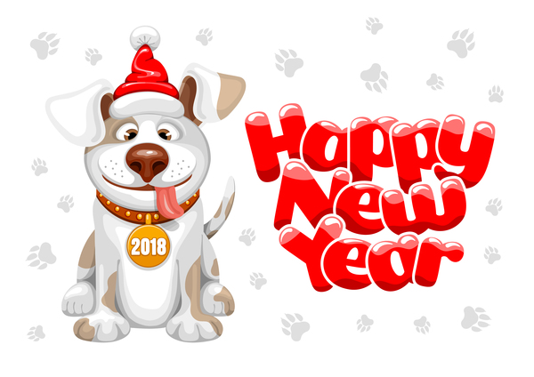 2018 bonne année du matériel de vecteur de chien 02  
