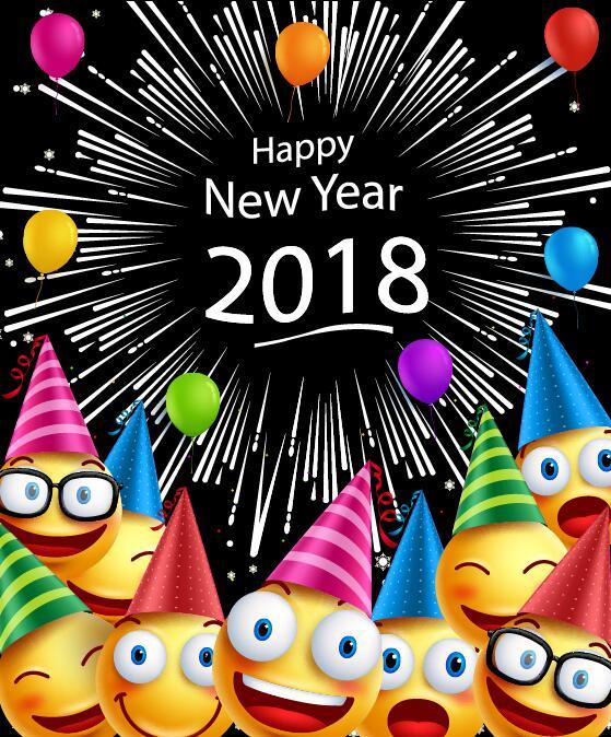 2018 new year background with cartoon character vector  