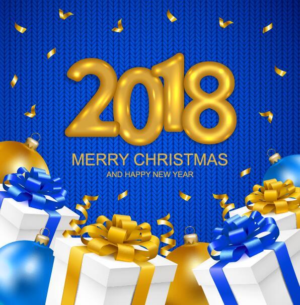 Neues Jahr 2018 mit Weihnachtsgeschenk- und -gewebe-Hintergrundvektor  