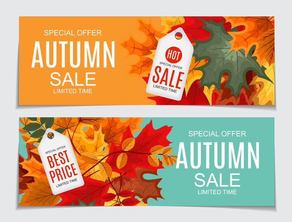 Autumn sale banners with tags vector 04  