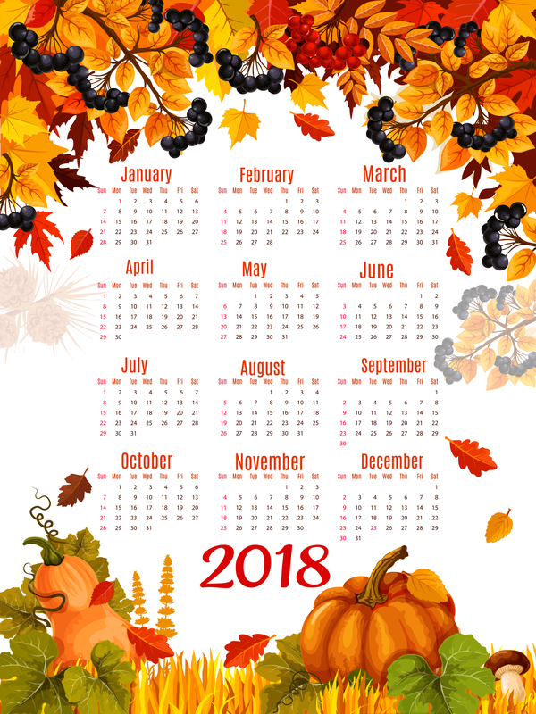 Herbst-Vorlagen 2018 Kalender Vorlage Vektor 06  