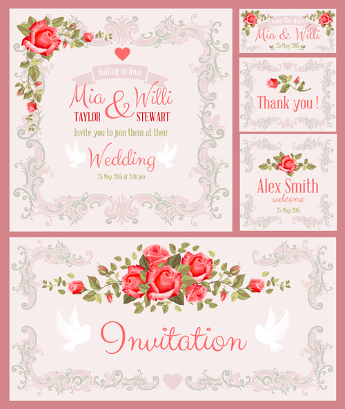 Beautiful flower wedding cards vecors 02  