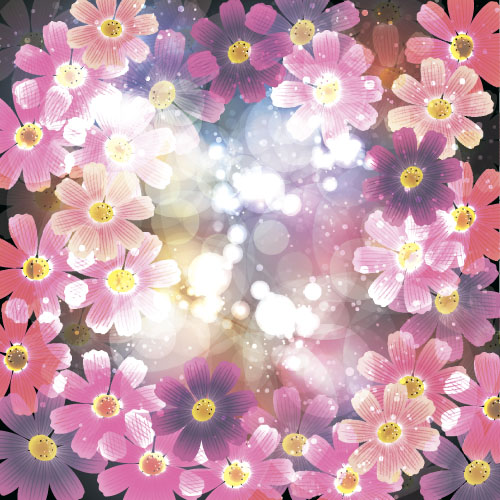 Beautiful flower with shiny background vector 01  