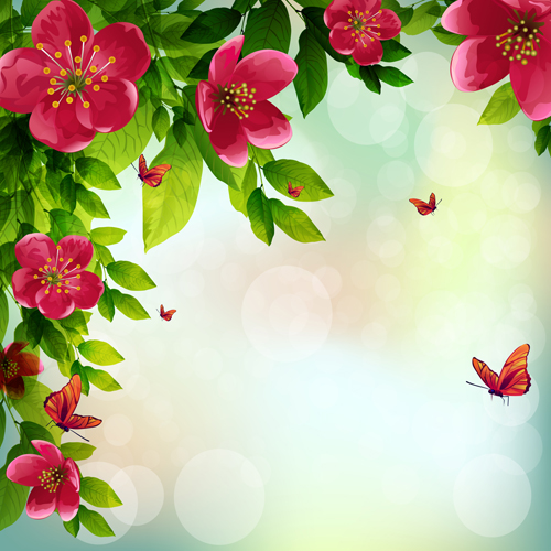 Beautiful red flower vector background 01  