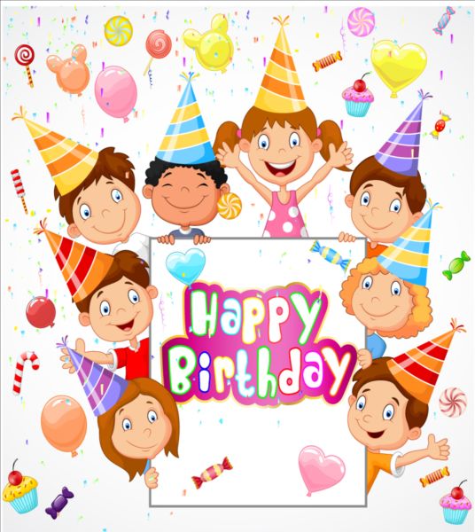 Birthday background with children vector design 02  