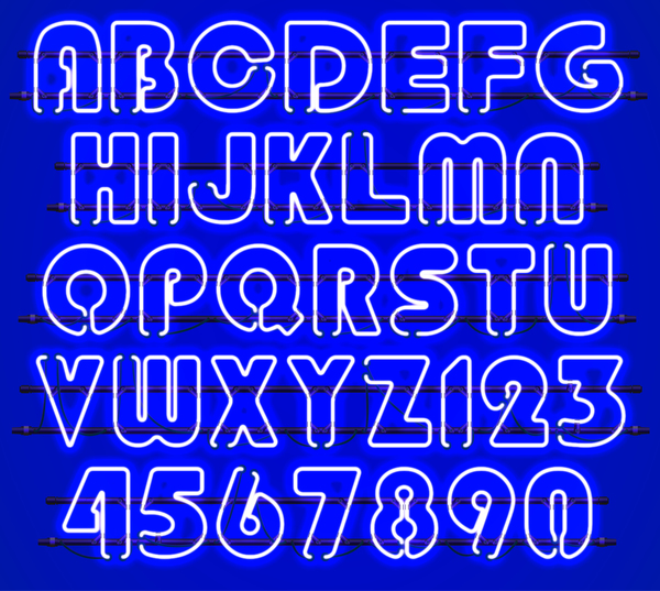 青いネオン アルファベット番号ベクター 01  