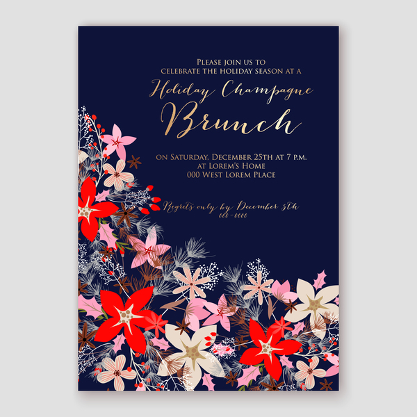Blue wedding cards template with elegant flower vector 21  