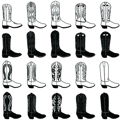 Boots design material vector set 01  