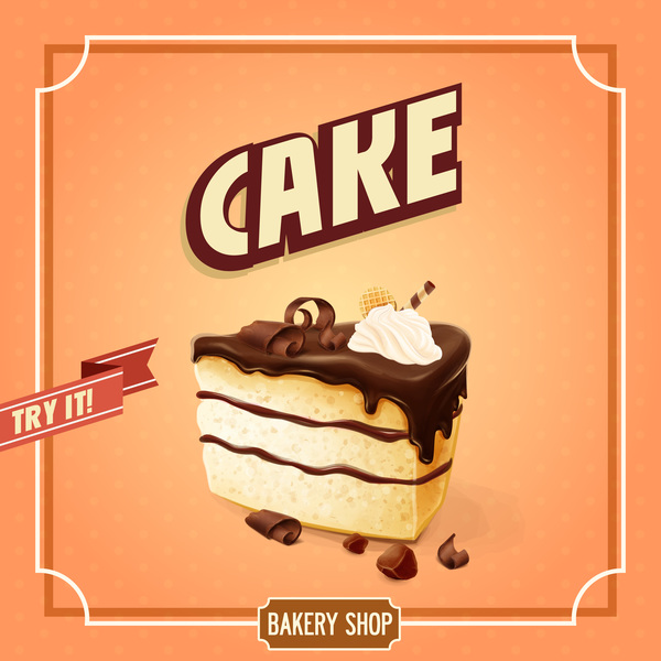 Cake bakery shop retro poster vector 08  