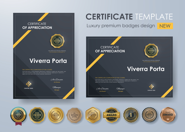 Zertifikatschablone mit Luxusprämienausweis-Designvektor 04  