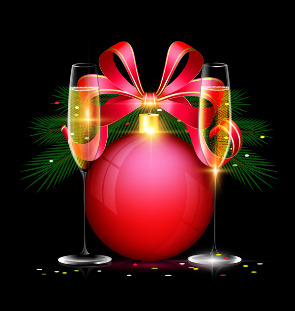 Palla di Natale con fiocco di nastro rosso e vino vettore materiale 01  