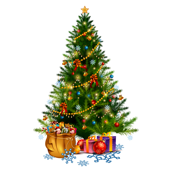 Weihnachtsbaum mit Geschenkvektorillustration 02  