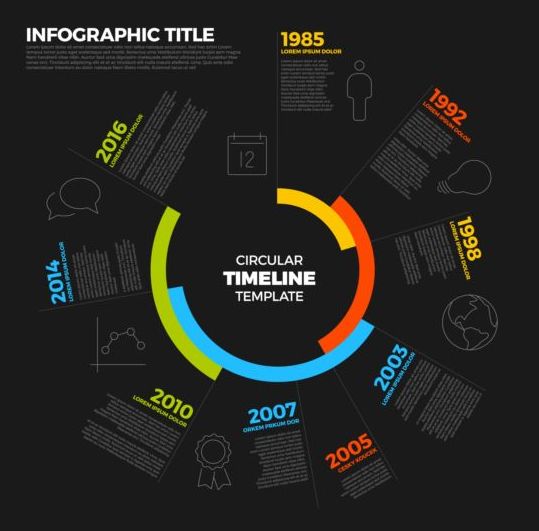 Circular timeline dark infographic vector  