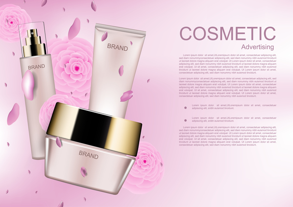 Cosmetic brand poster with pink flower vector 02  