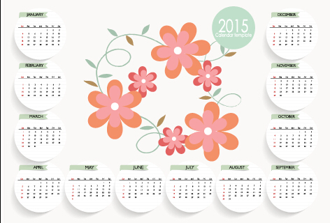 Cute flower with 2015 card calendar vector  