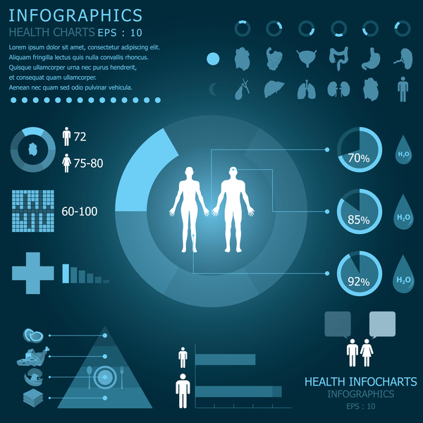 Vecteur d'éléments médicaux infographiques de couleur foncée 02  