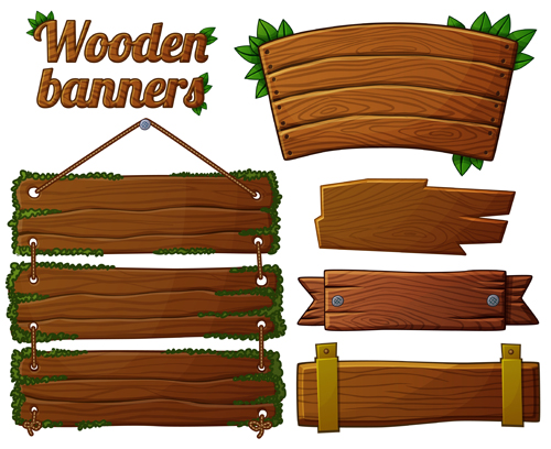 Different shapes wooden banners vector 03  