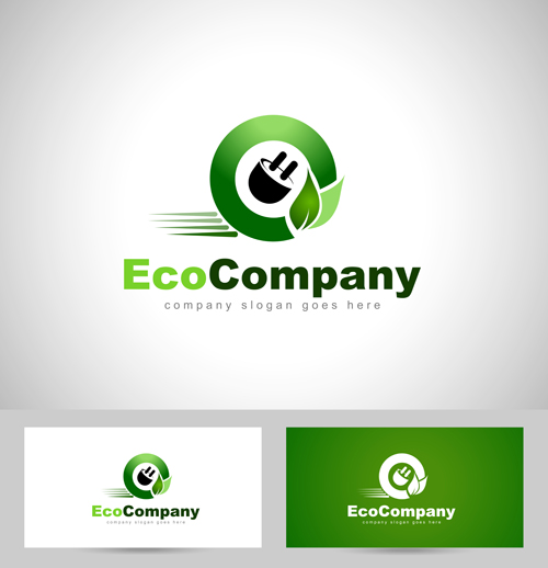 Eco company logos with business card vector 01  